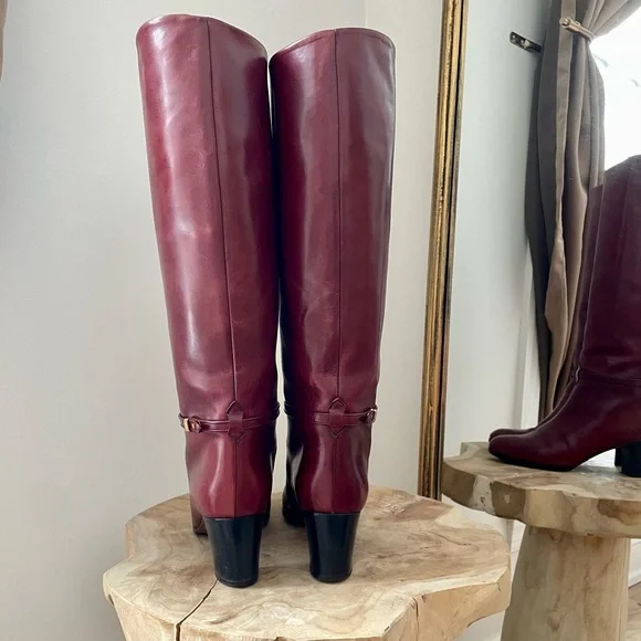 Vintage Lord & Taylor Leather Tall Block Heel Boots in Burgundy Red - 7.5 - Picture 5 of 7